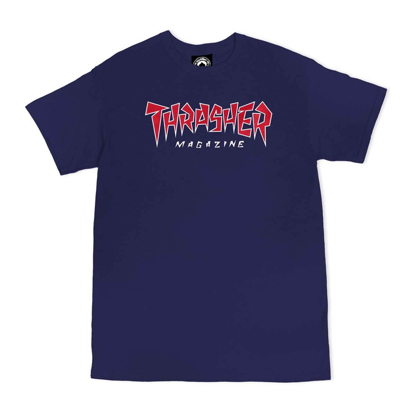 THRASHER MAGAZINE JAGGED LOGO T-SHIRT NAVY BLUE M