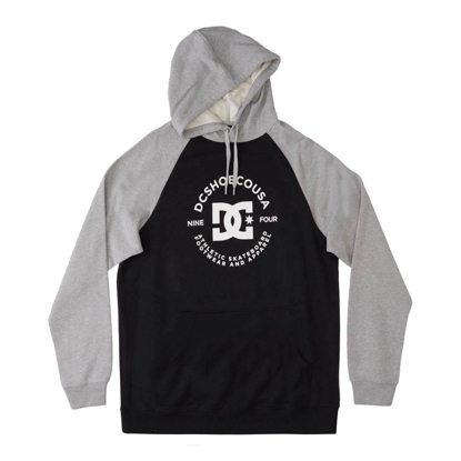 DC DC STAR PILOT RAGLAN PULLOVER HOODIE BLACK/GREY HEATHER L