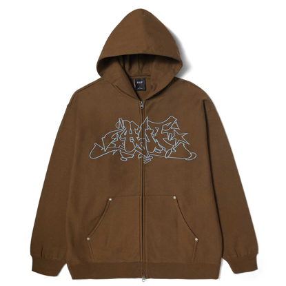 HUF OUTLINES HEAVY WEIGHT ZIP HOODIE BROWN S